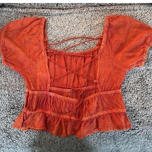 Rebellion Burnt Orange Crop Top with open tie up back Size Small - Picture 2 of 9